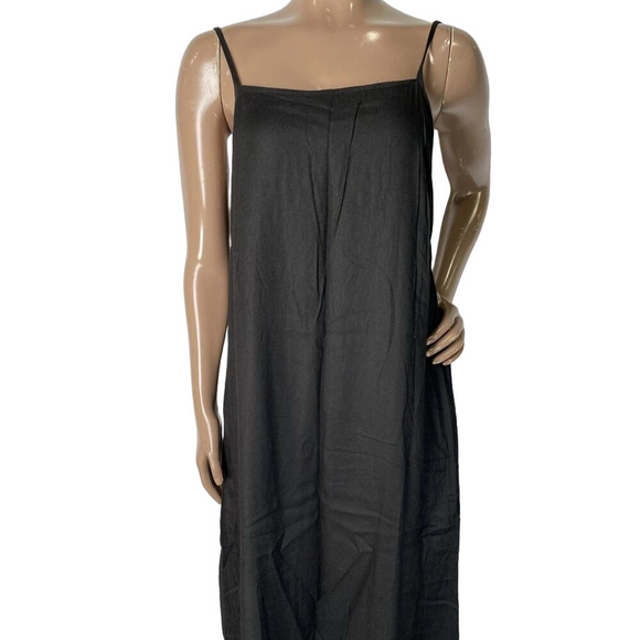 NEW LAUDE THE LABEL Women's 90s Maxi Slip Dress Black Size M Crepe Drape Strappy - Picture 1 of 8